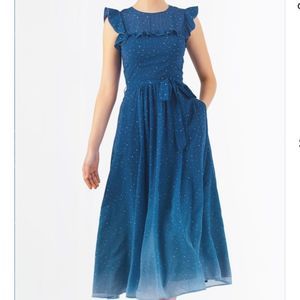 Eshakti Ruffle Star Print Georgette Midi Dress